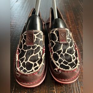 Ariat Women's Black Seude Cruiser Hair On Cow Print Shoes Sz 7B Western Cowgirl